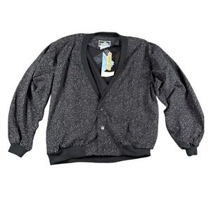 Vintage 80s Kingsfield Speckled Cardigan Jacket Black S Made in Taiwan